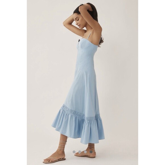 Anthropologie Zip Front Ruffle Hem Midi Dress Sz Lg Blue - Picture 1 of 9